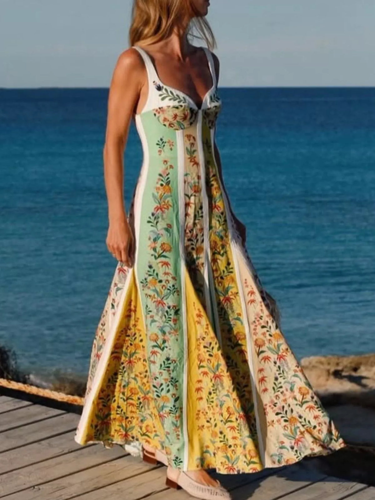 Floral sweetheart neck maxi dress back view
