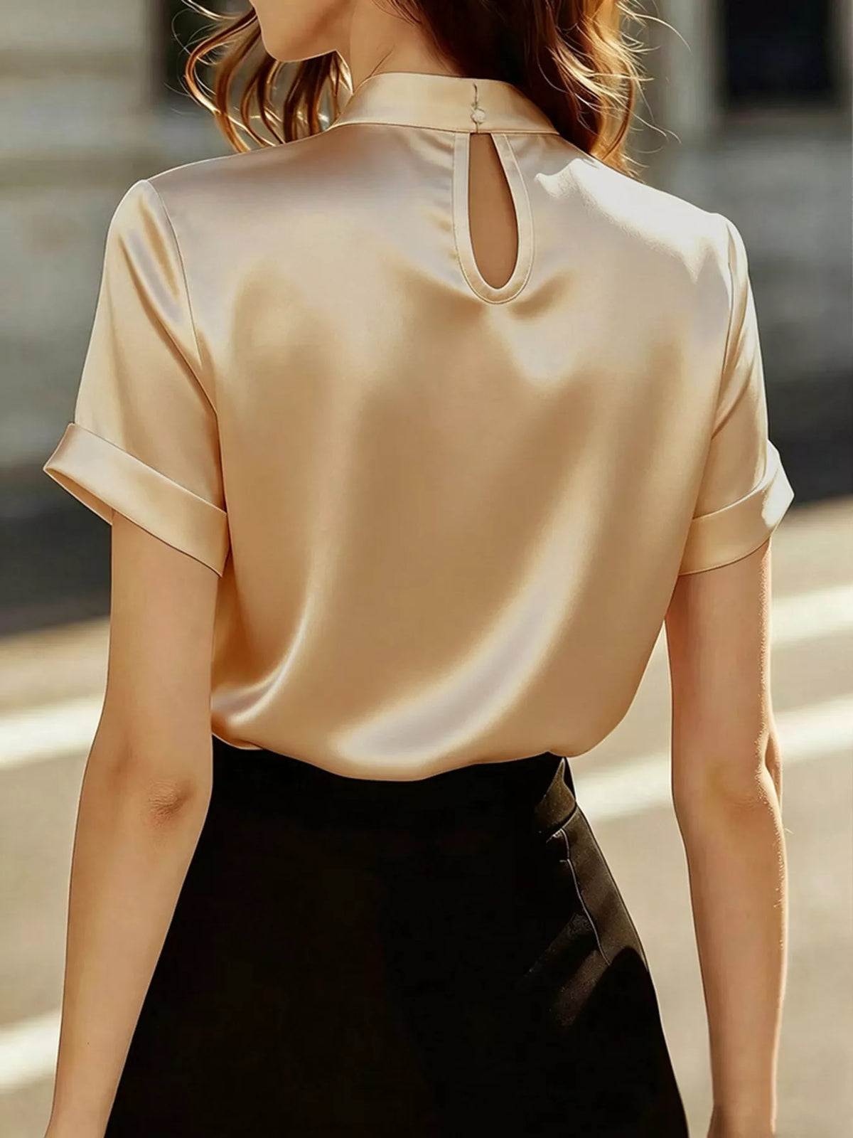 Pearl embellished satin blouse full length view
