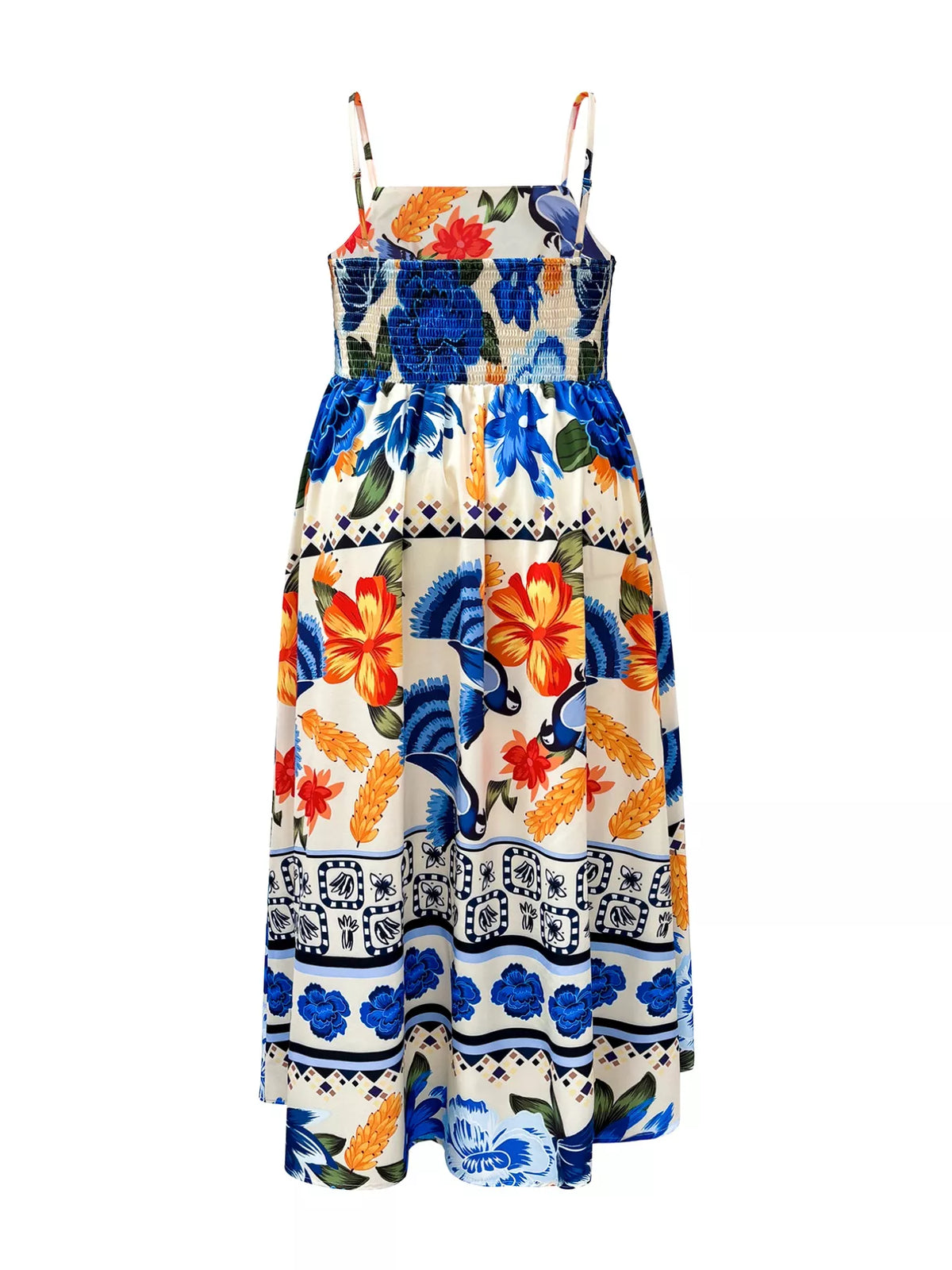royal blue plus size floral spaghetti strap maxi dress back view