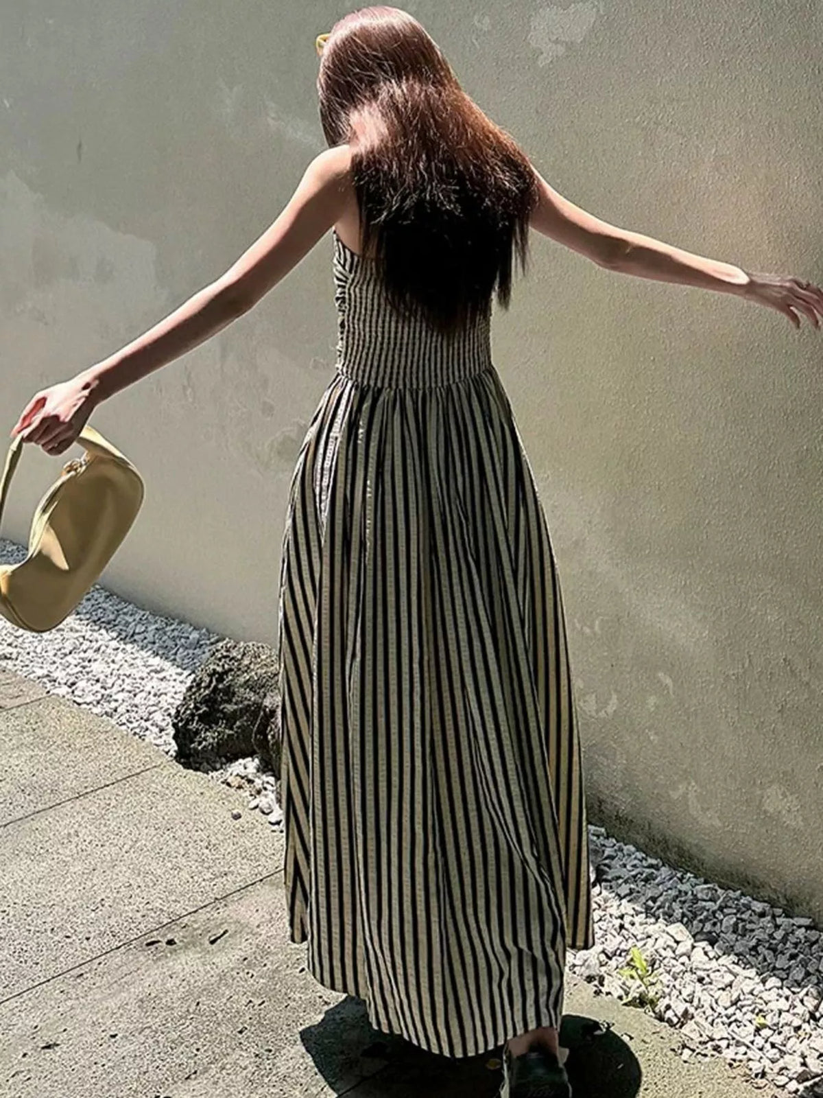 Striped maxi dress hem detail