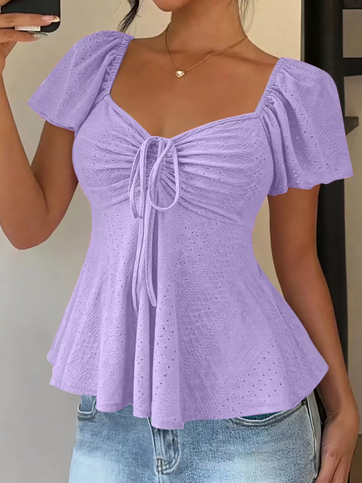 Flutter sleeve top shown in yellow