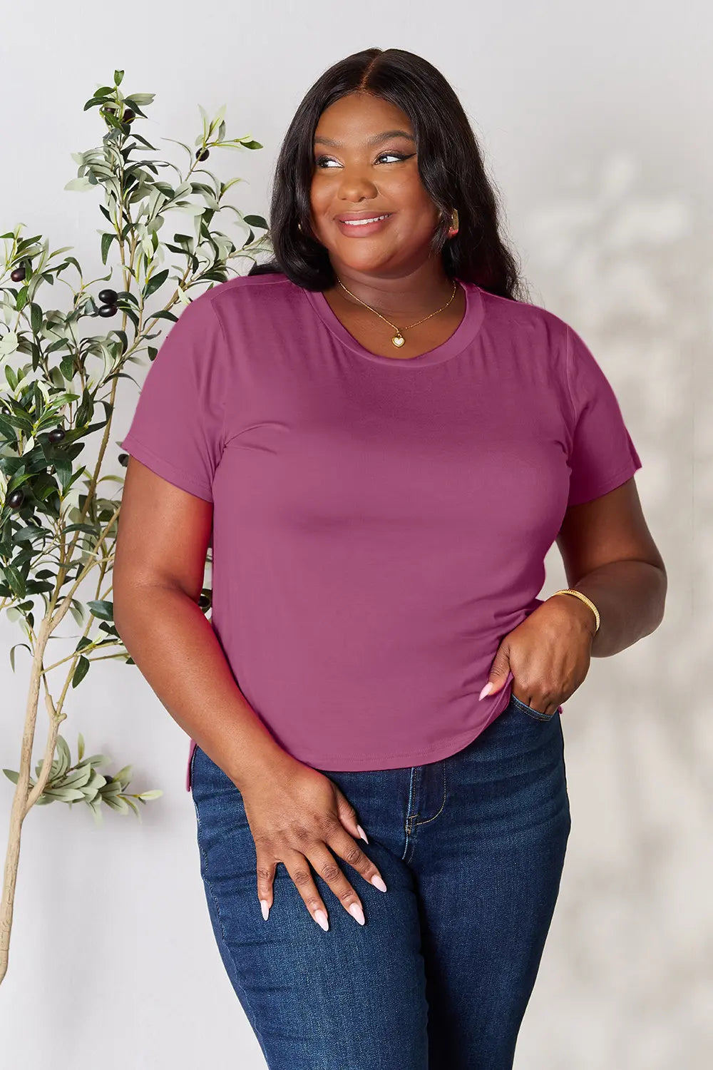 Plus size tee draped detail view