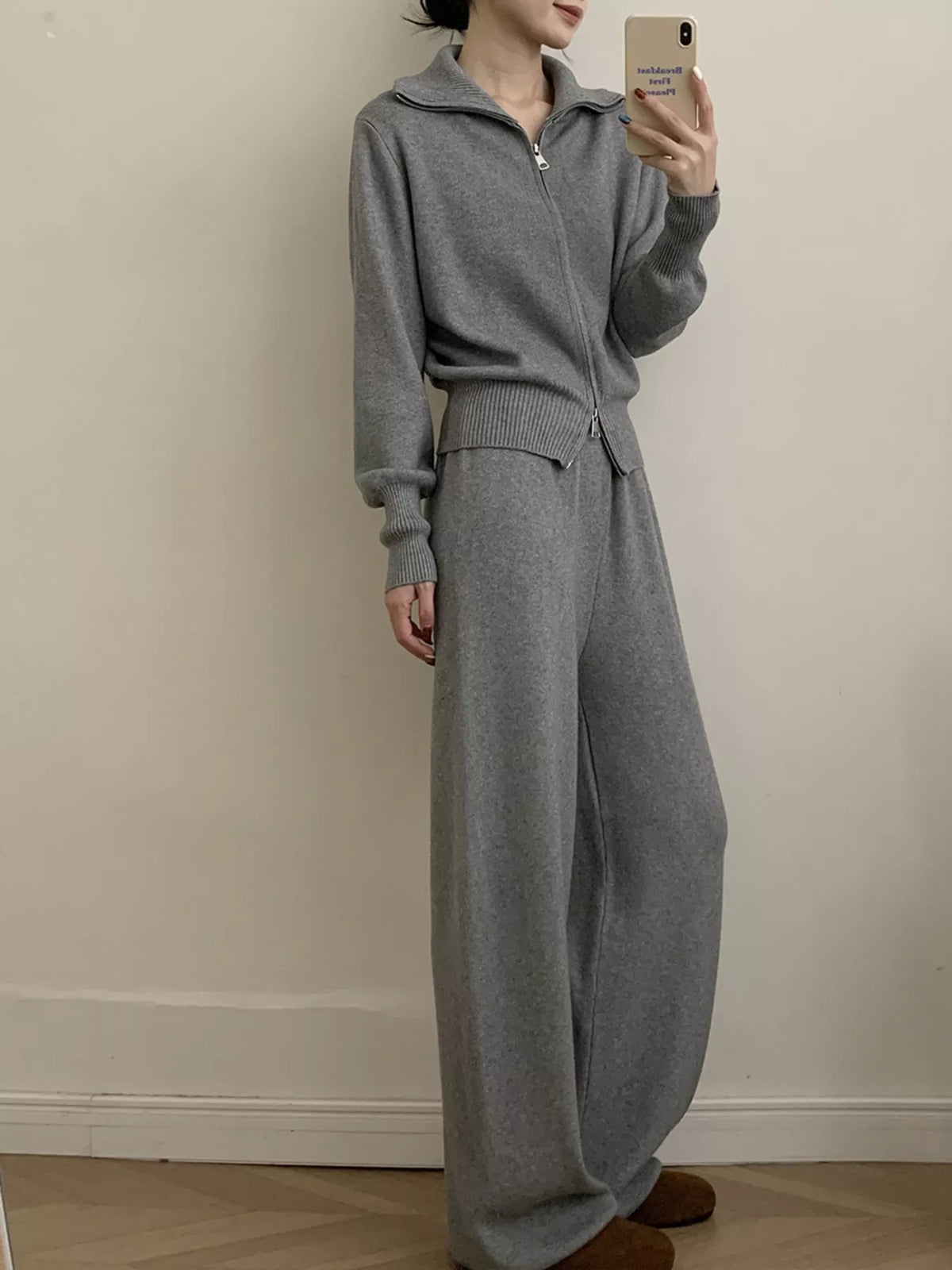 Zip Up Outerwear and Wide Leg Pants Set, view 11