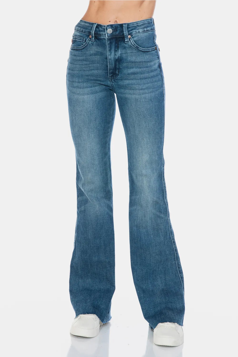 Judy Blue Full Size Tummy Control Cut Hem Flare Jeans – Vintage Wash - Fashorio