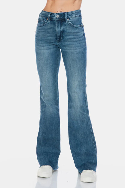 Judy Blue Full Size Tummy Control Cut Hem Flare Jeans – Vintage Wash - Fashorio