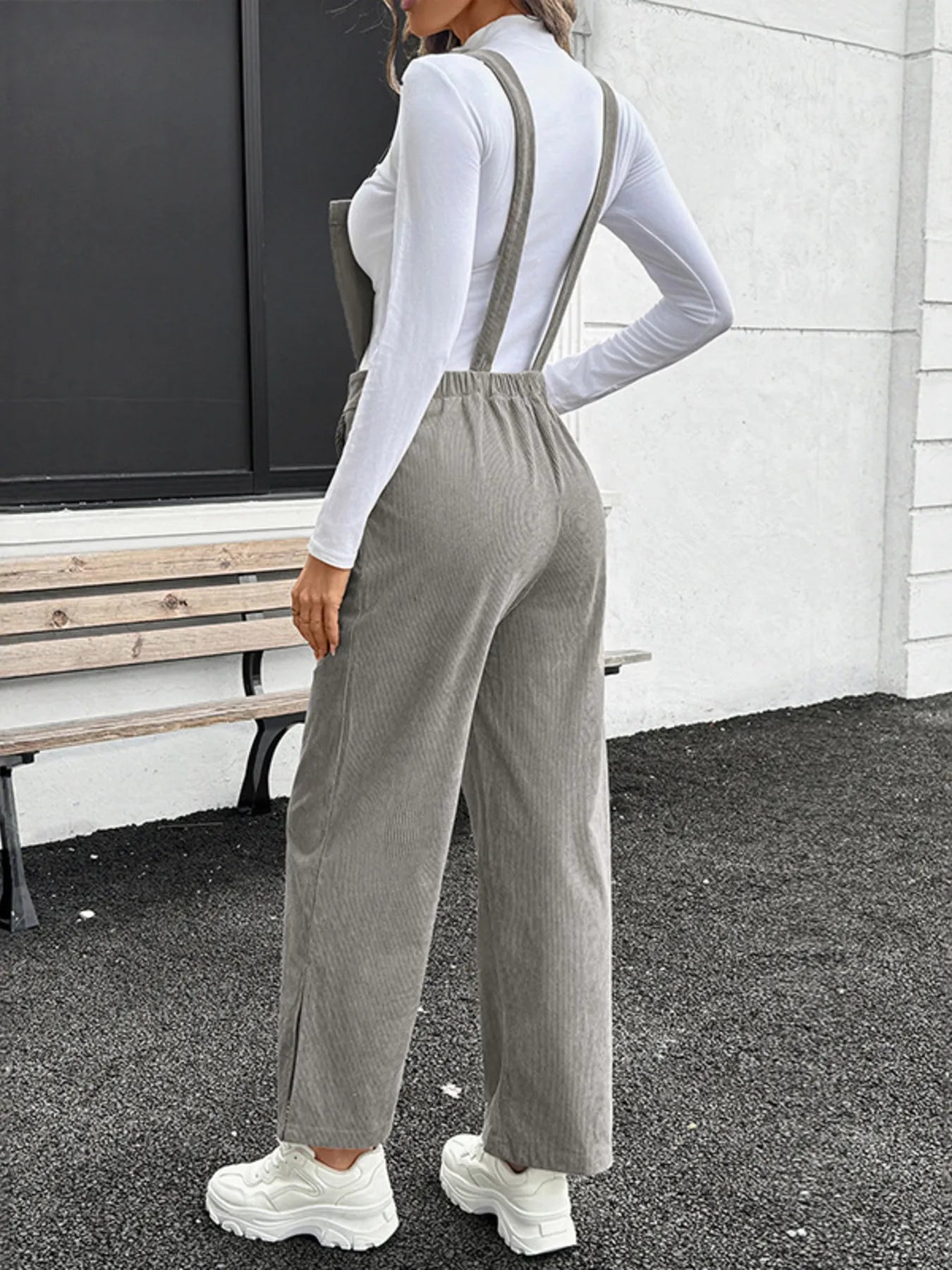 Slit Wide Leg Overalls with Pockets - Fashorio
