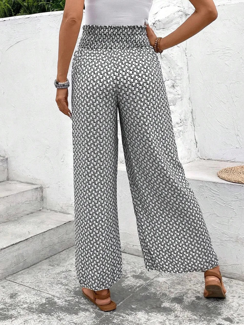Tie Waist Wide Leg Pants with Slit, view 21