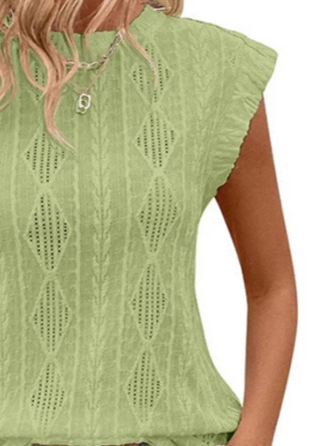Openwork Round Neck Top - Fashorio