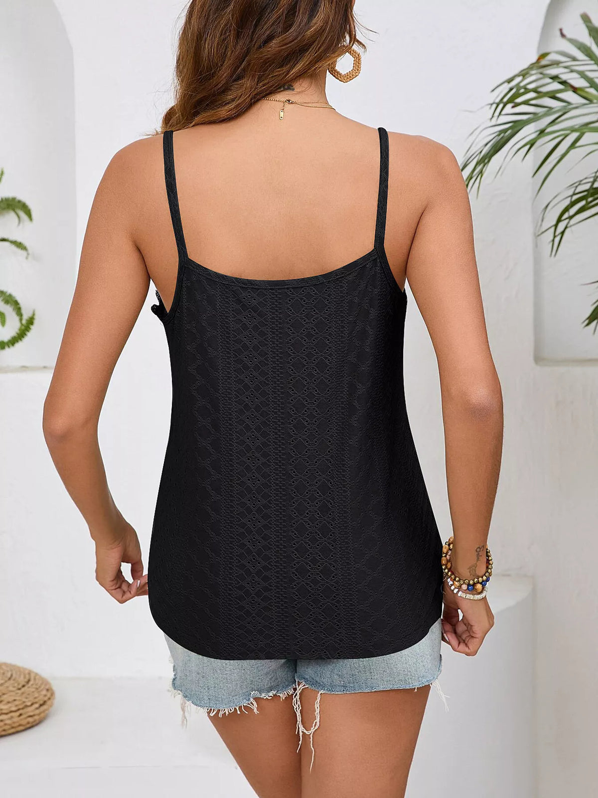 Lace trim V neck cami styled view