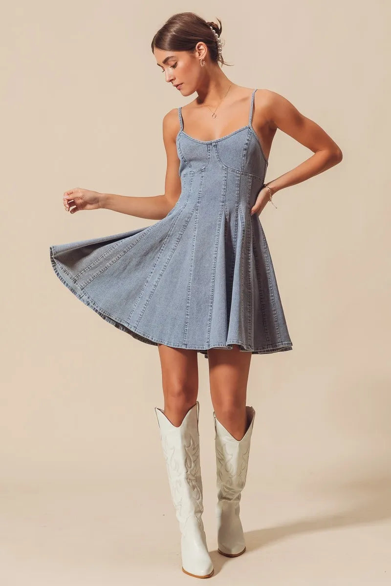 SO ME A Line Fit and Flare Denim Mini Dress - Fashorio