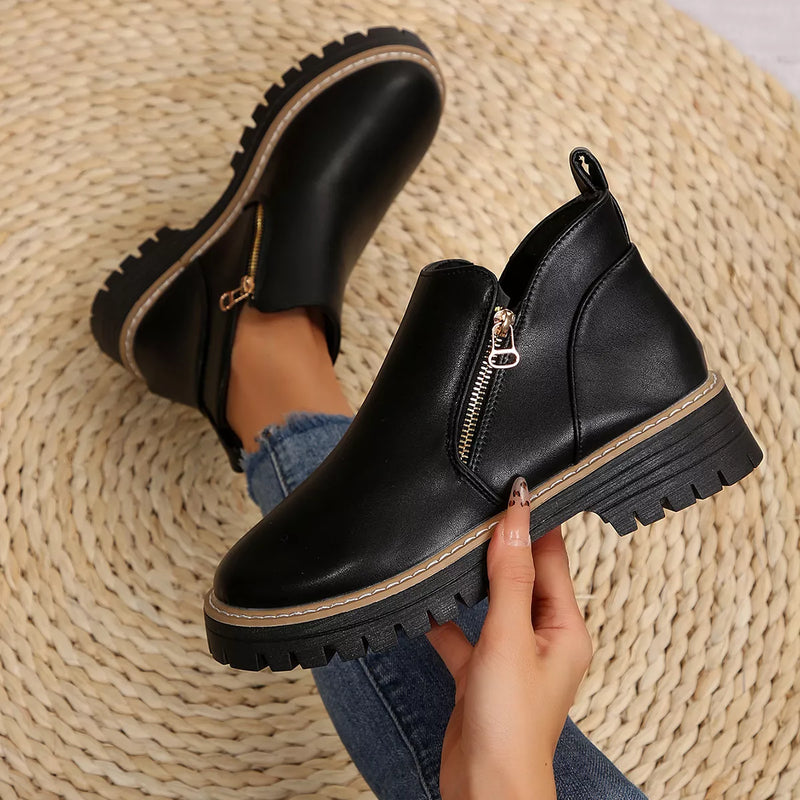 Black ankle boots with zipper side profile