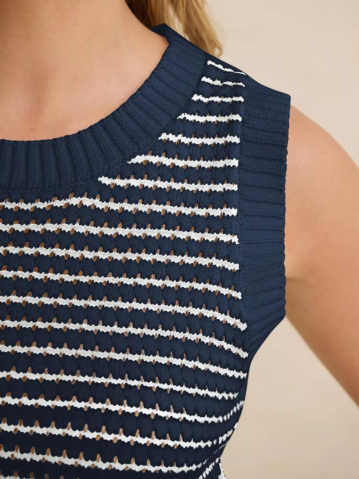 Ribbed Striped Knit Sweater Vest, view 6