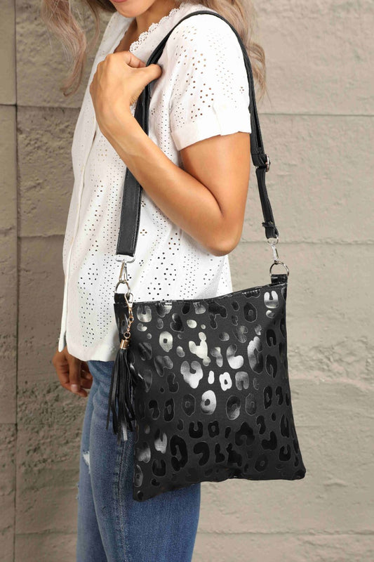 Adored PU Leather Shoulder Bag with Tassel Black One Size - Fashorio