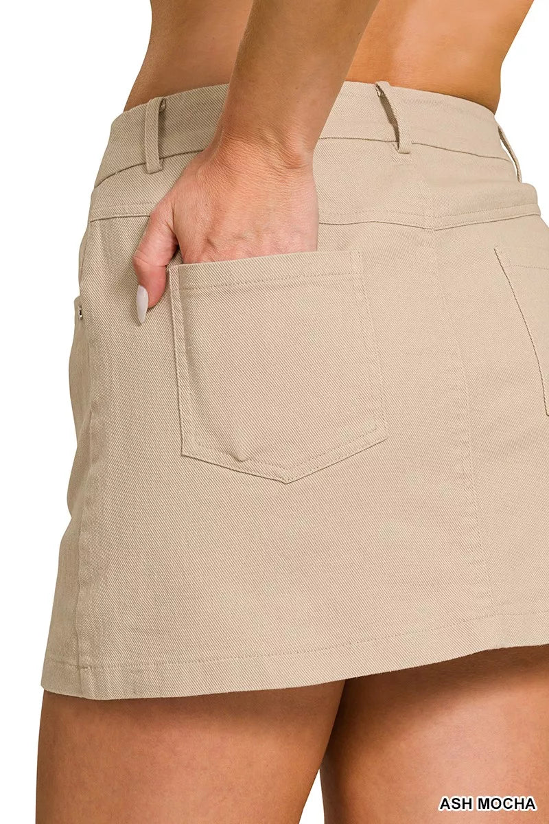 Ash mocha cotton twill mini skirt back view