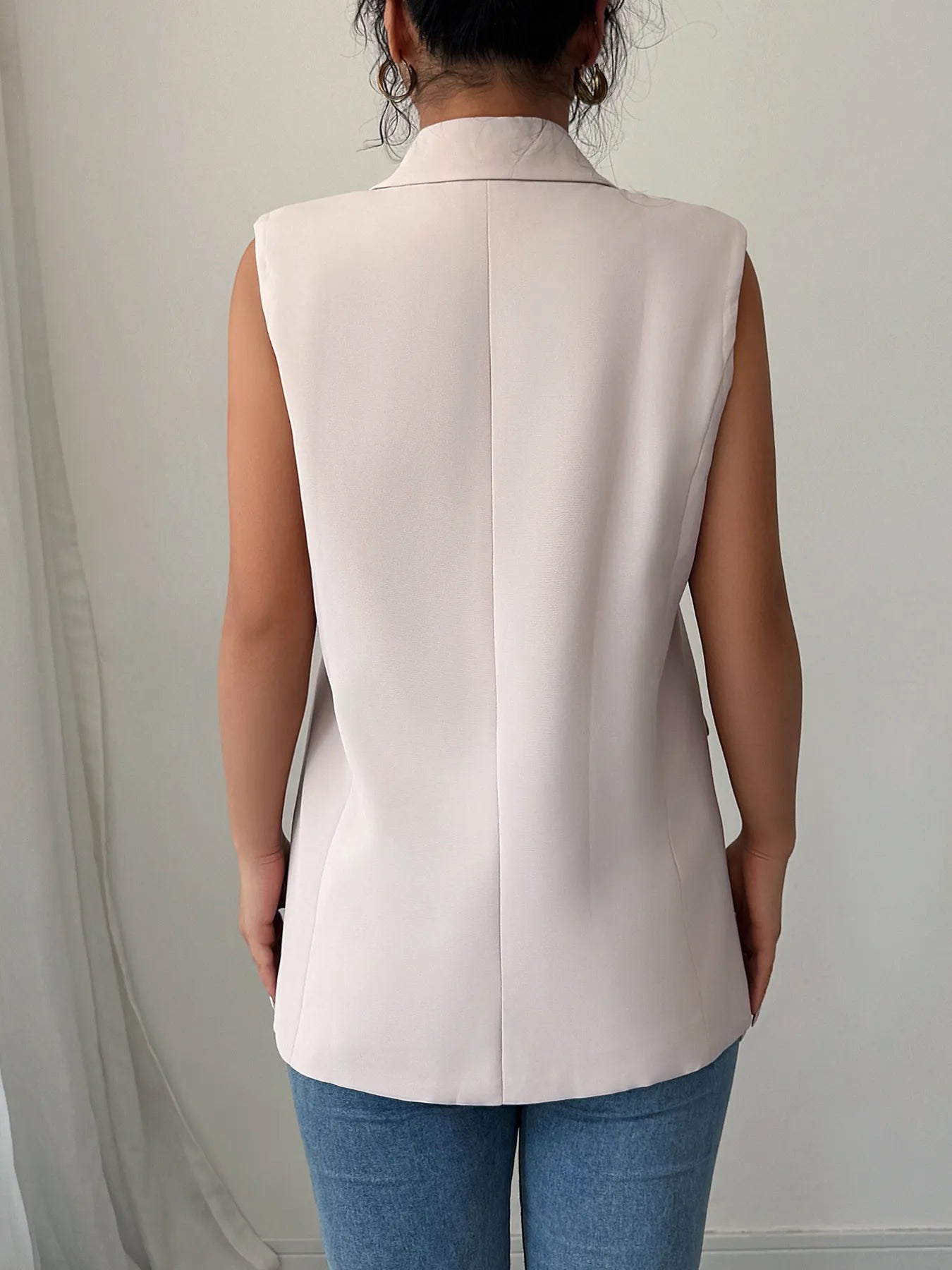 One Button V-Neck Blazer Vest Coat - Fashorio