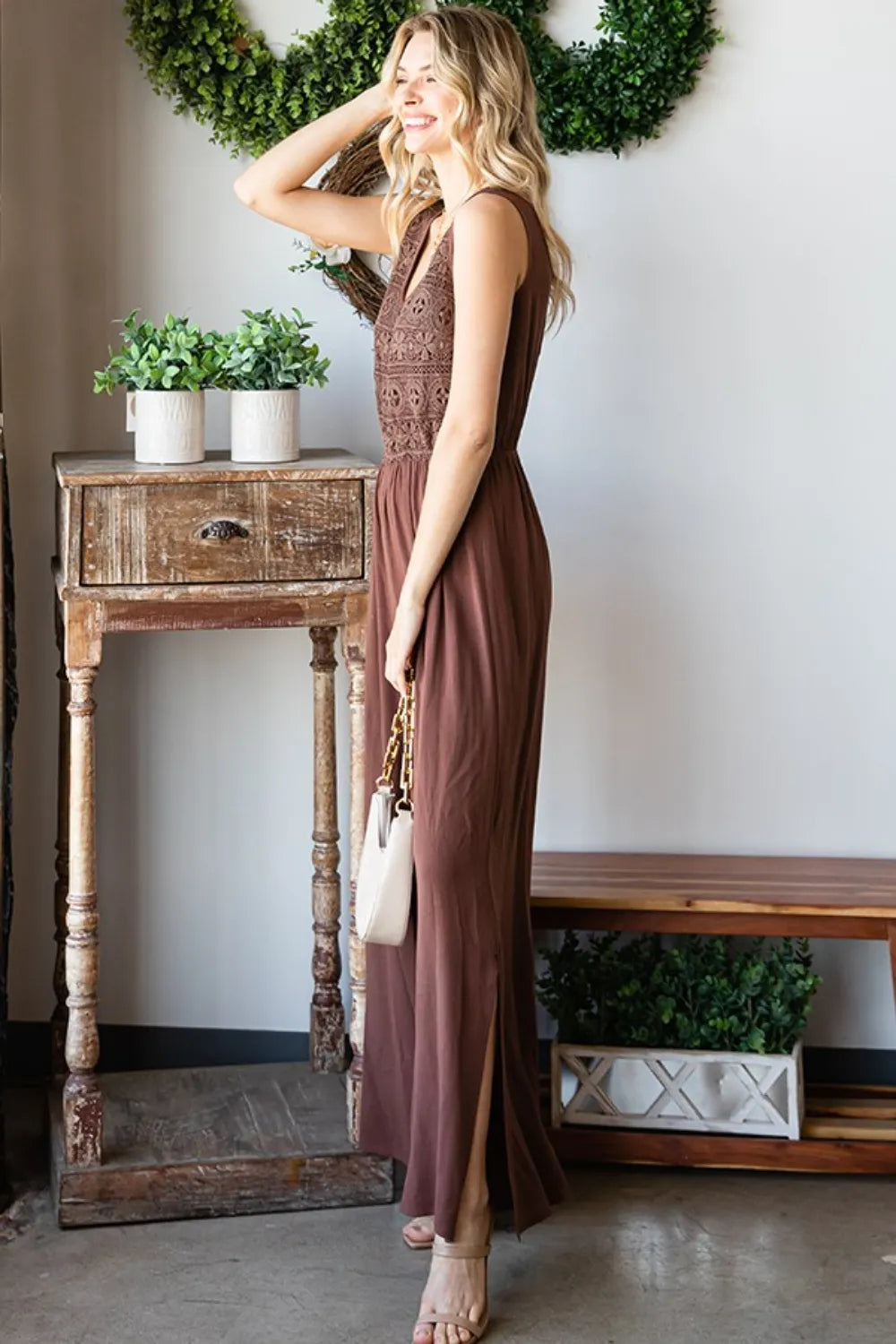Tie Back Sleeveless Slit Wide Leg Jumpsuit view 7