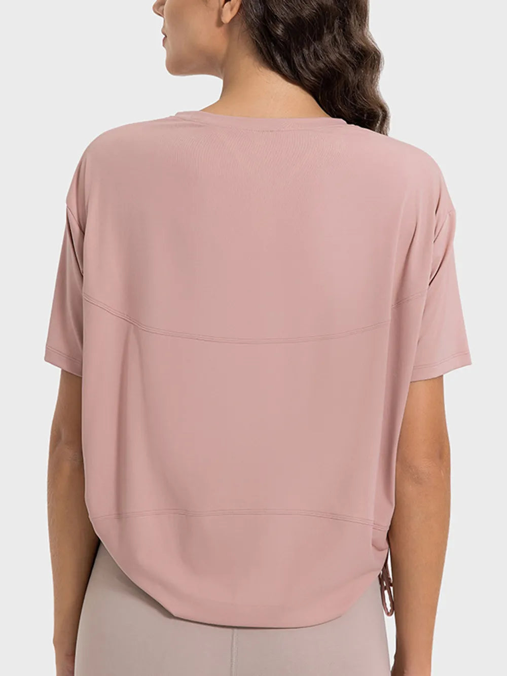 drawstring round neck active tee styled on model