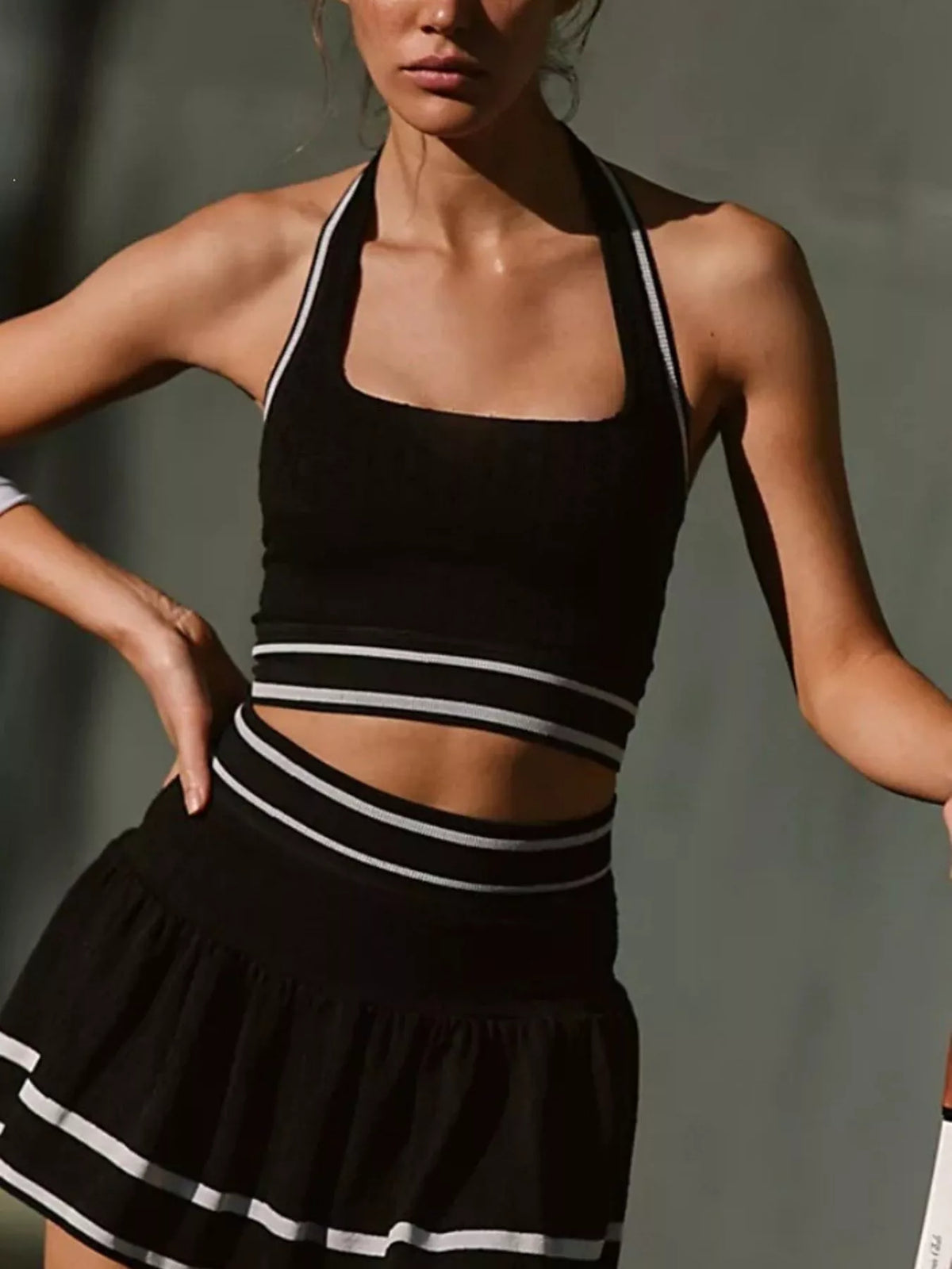 Halter Neck Tank and Skirt Tennis Active Set close up