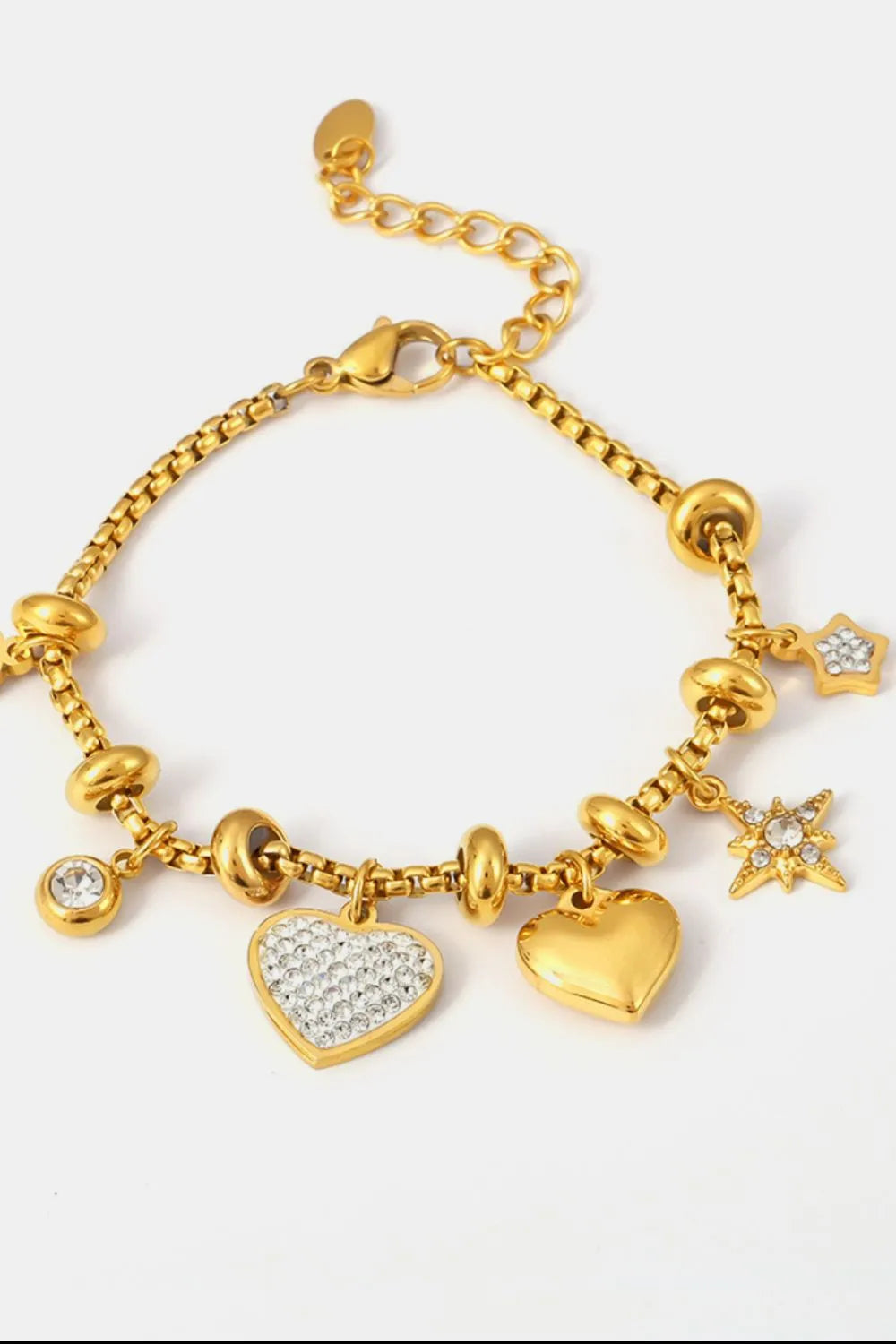 Titanium Steel Inland Zircon Heart Charm Bracelet - Fashorio