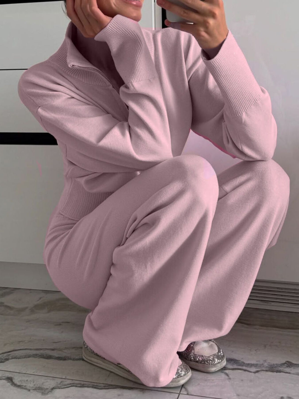 Zip Up Outerwear and Wide Leg Pants Set, view 13