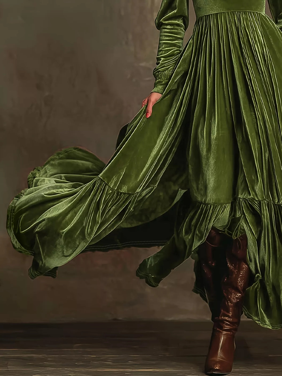 Ruffled hem long sleeve maxi dress back view