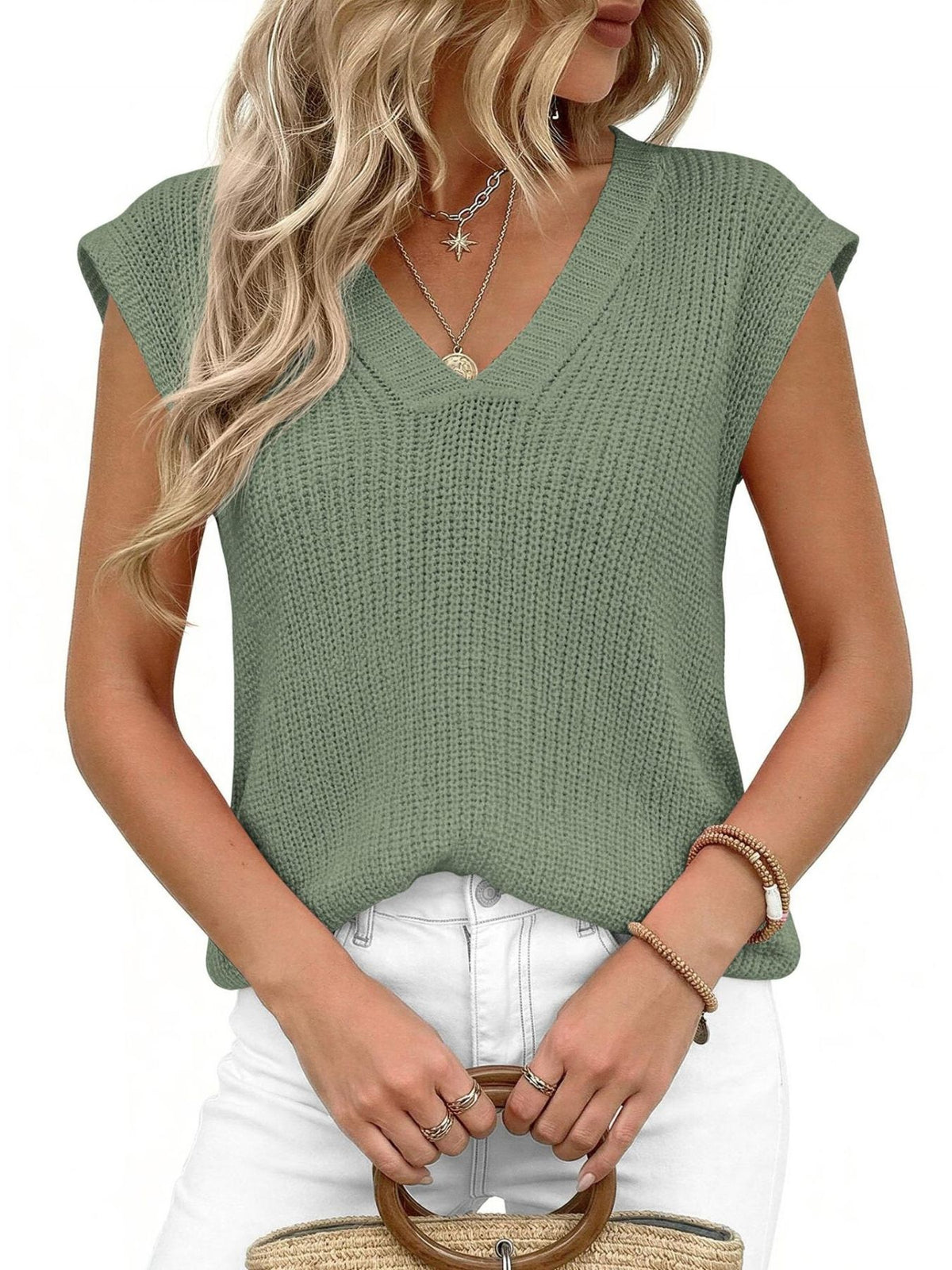 V Neck Knit Sweater Vest, view 19