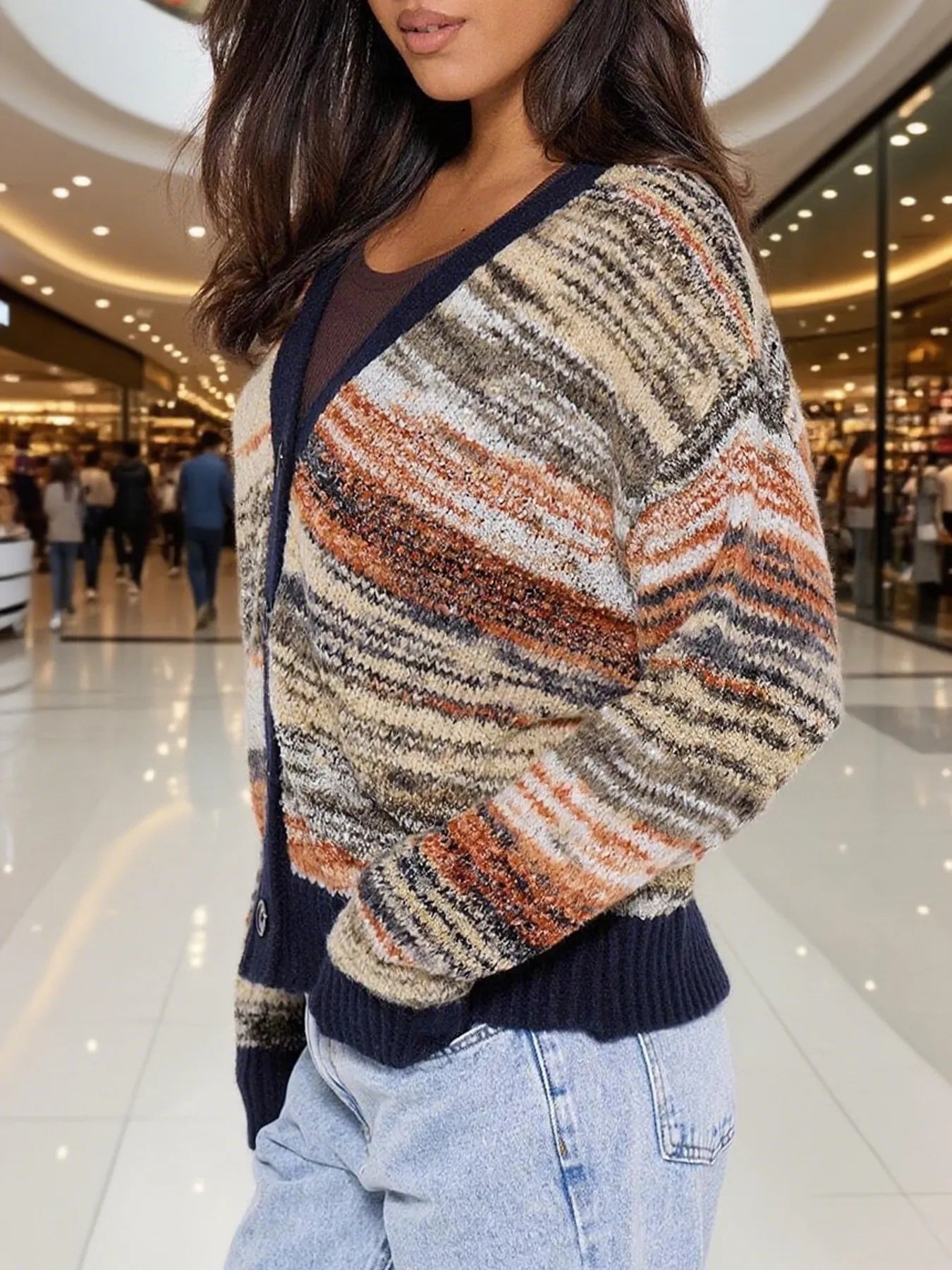 Gradient Stripe Button-Up Cardigan - Fashorio