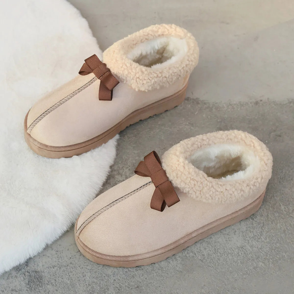 Cozy Winter Ankle Boots with Fleece Lining Ivory - Fashorio