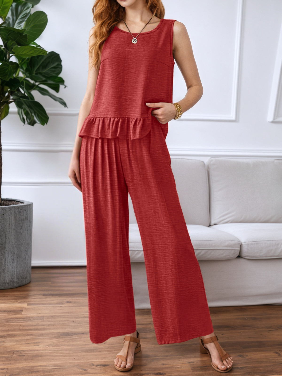 Ruffle hem tank coordinated set detail