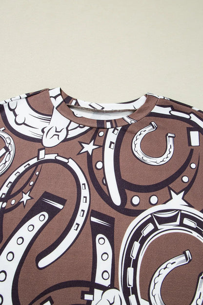 Printed Round Neck Short Sleeve T-Shirt - Fashorio