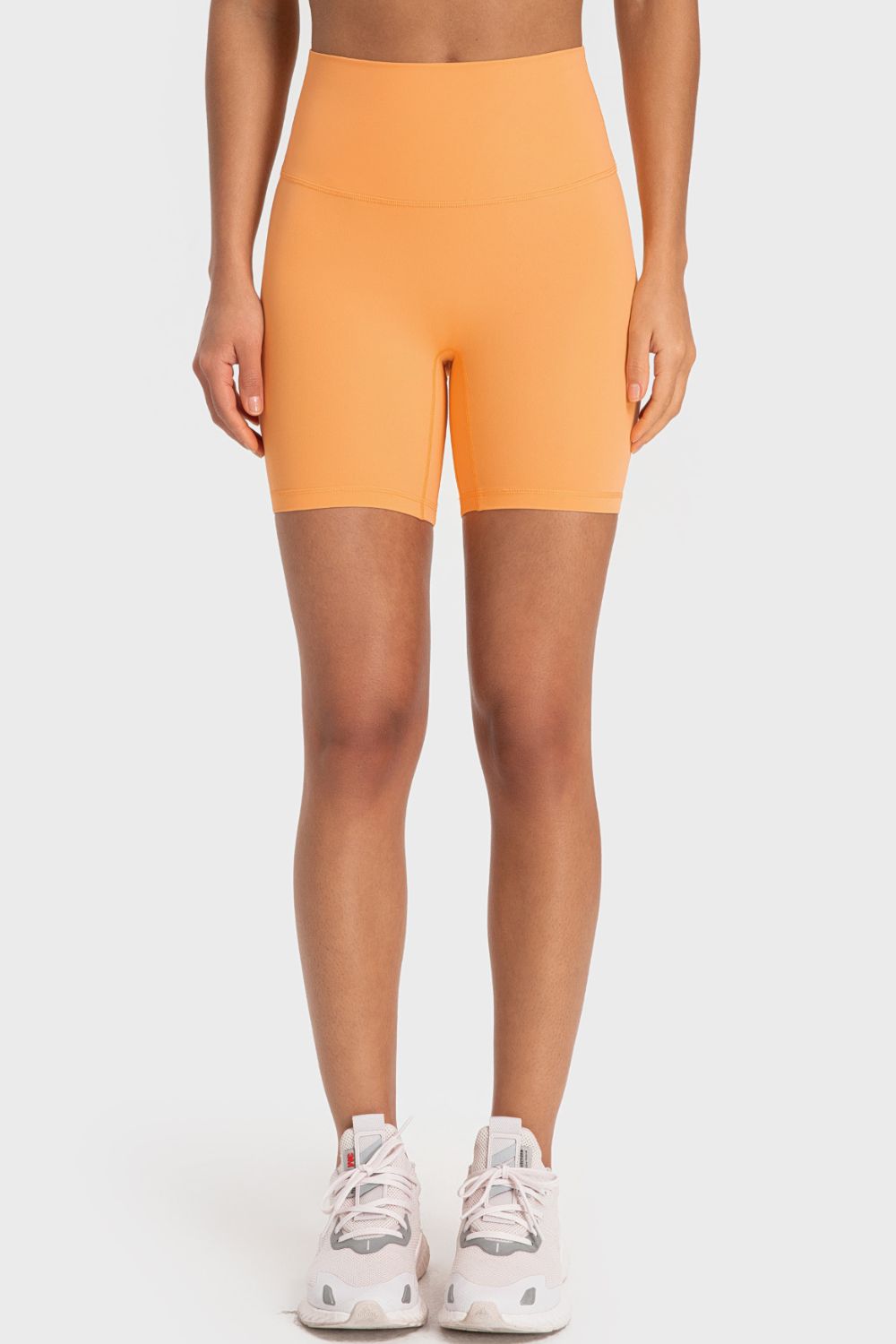wide waistband biker shorts styled on model