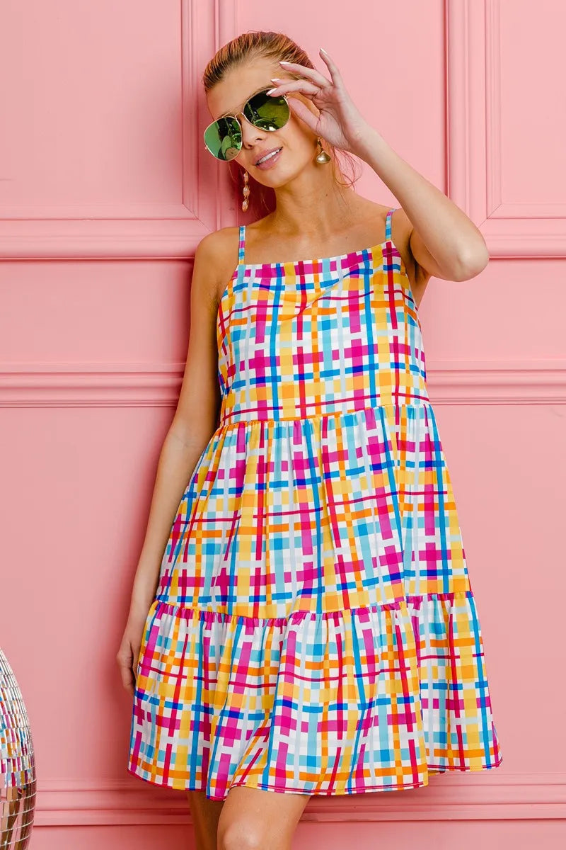 Plaid Sleeveless Sundress in Multi Color styled look
