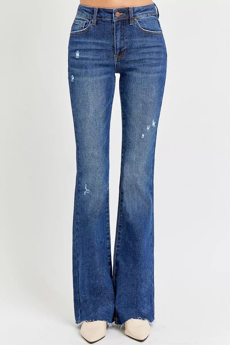RISEN dark wash flare jeans side view