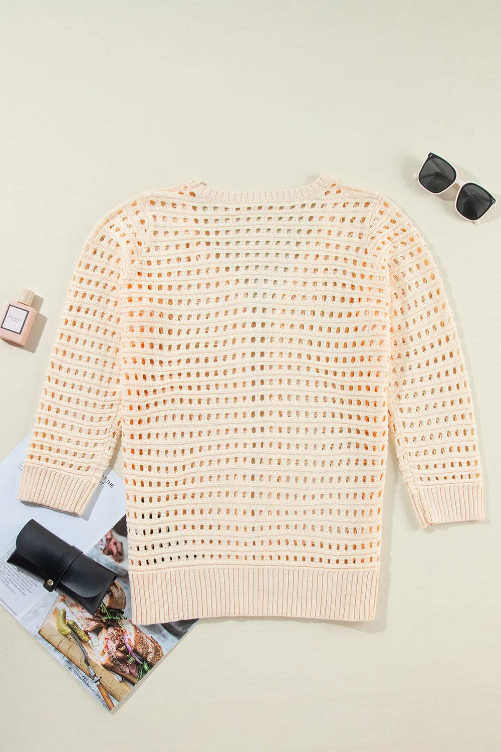 Openwork Open Front Cardigan - Fashorio