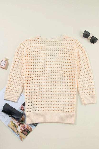 Openwork Open Front Cardigan - Fashorio