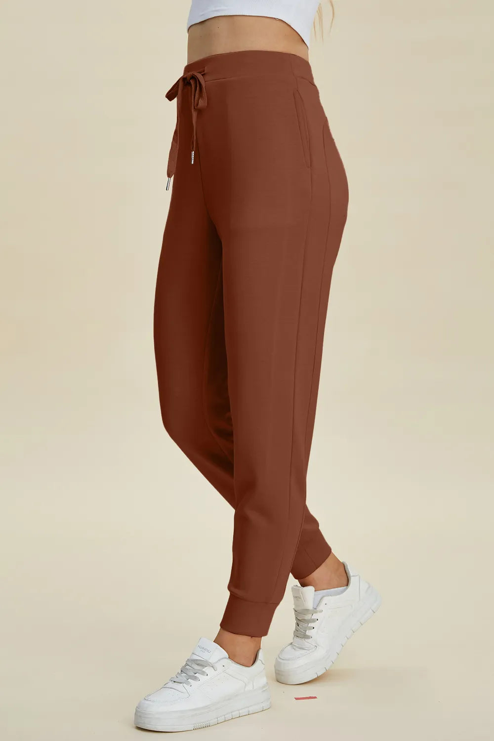 High waist drawstring scuba joggers back view