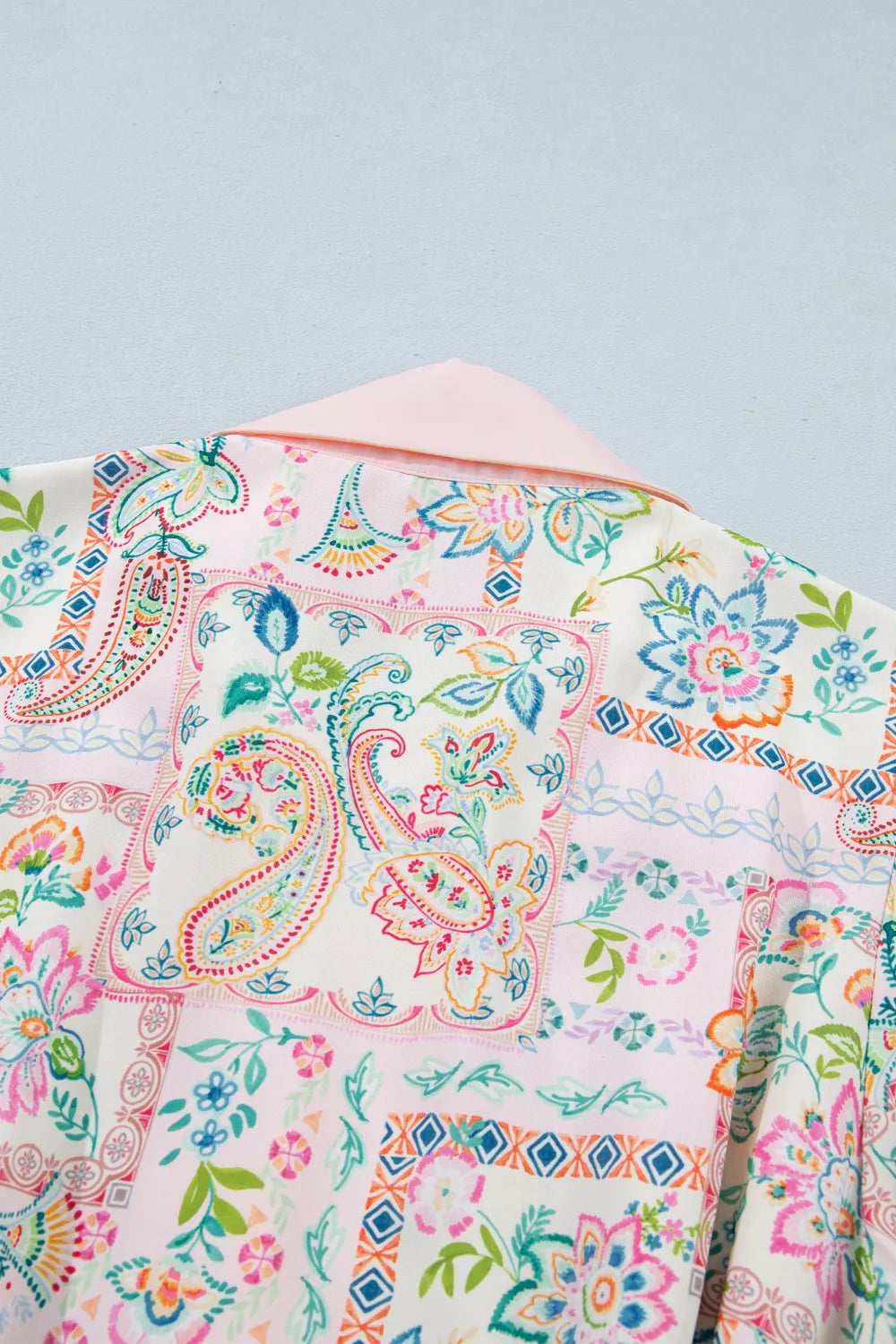 Blush pink floral print belted mini dress full length view