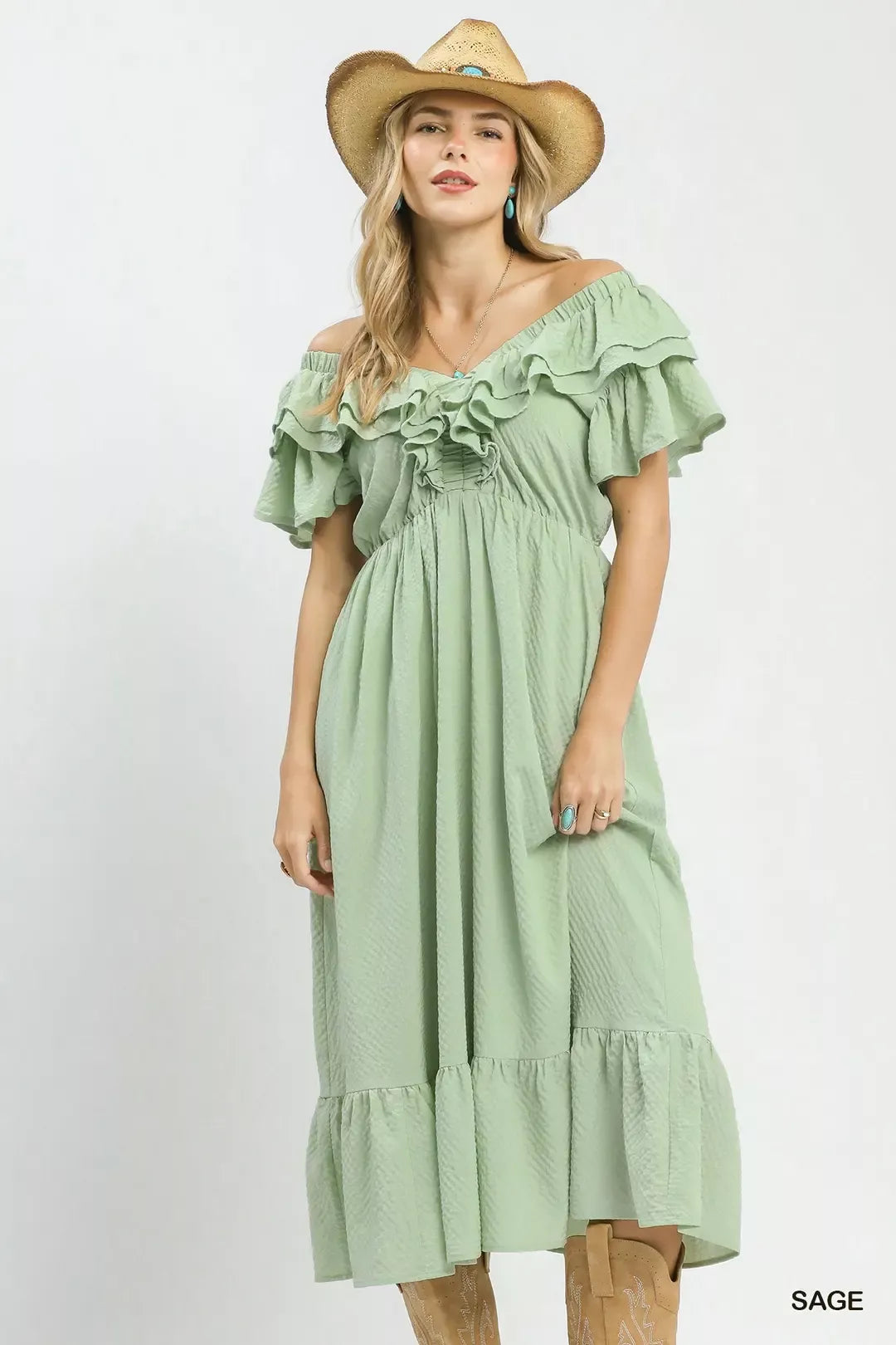 Textured Ruffle Midi Dress back view