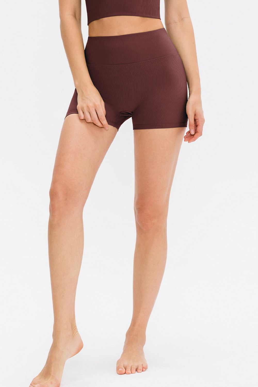 Slim fit wide waistband sports shorts full length view