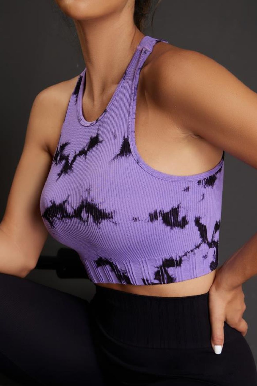 Tie-dye Cropped Round Neck Tank Top Lavender - Fashorio