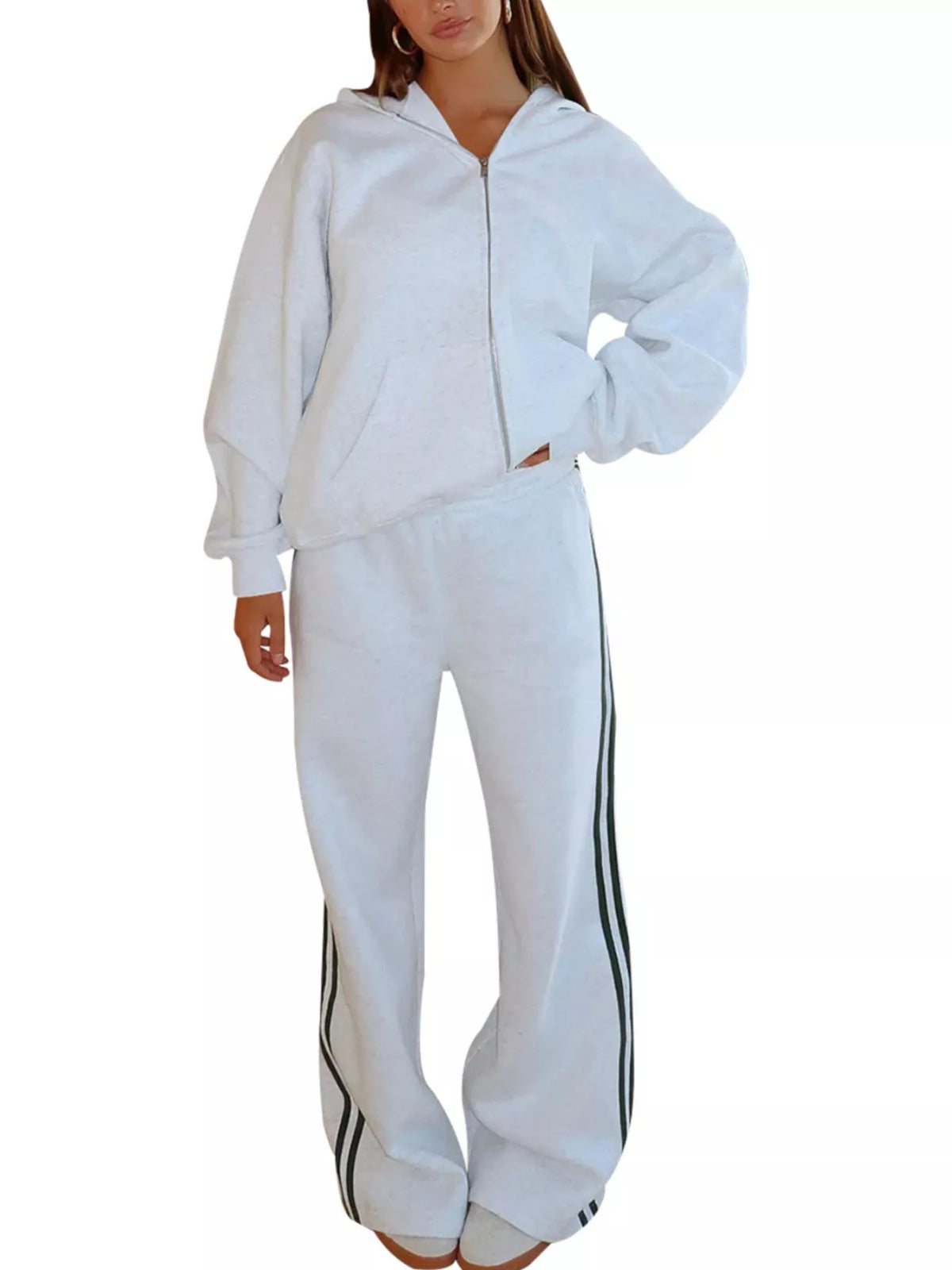 Zip Up Hoodie and Striped Pants Set, view 13
