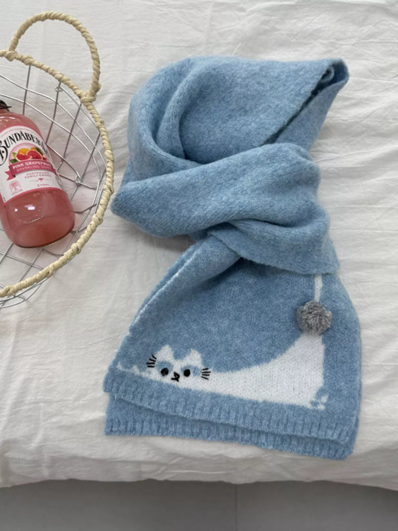 Cute cat knitted scarf in soft polyester