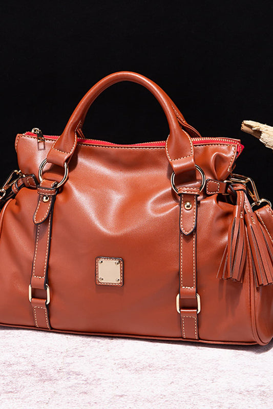 PU Leather Handbag with Tassels Brown One Size - Fashorio
