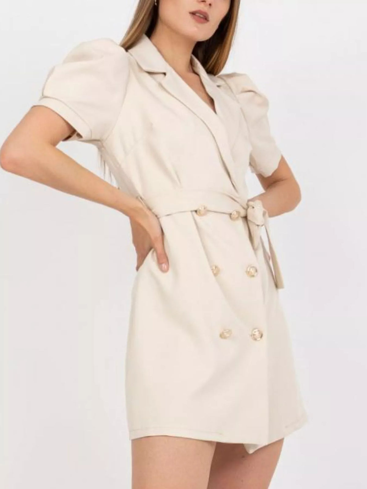 blazer tie waist mini dress movement shot