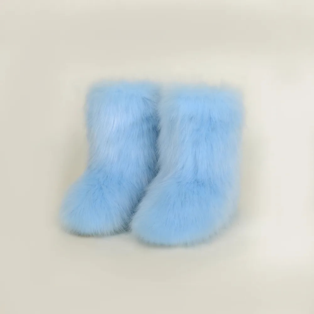 Pastel Blue thermal fuzzy platform boots heel detail