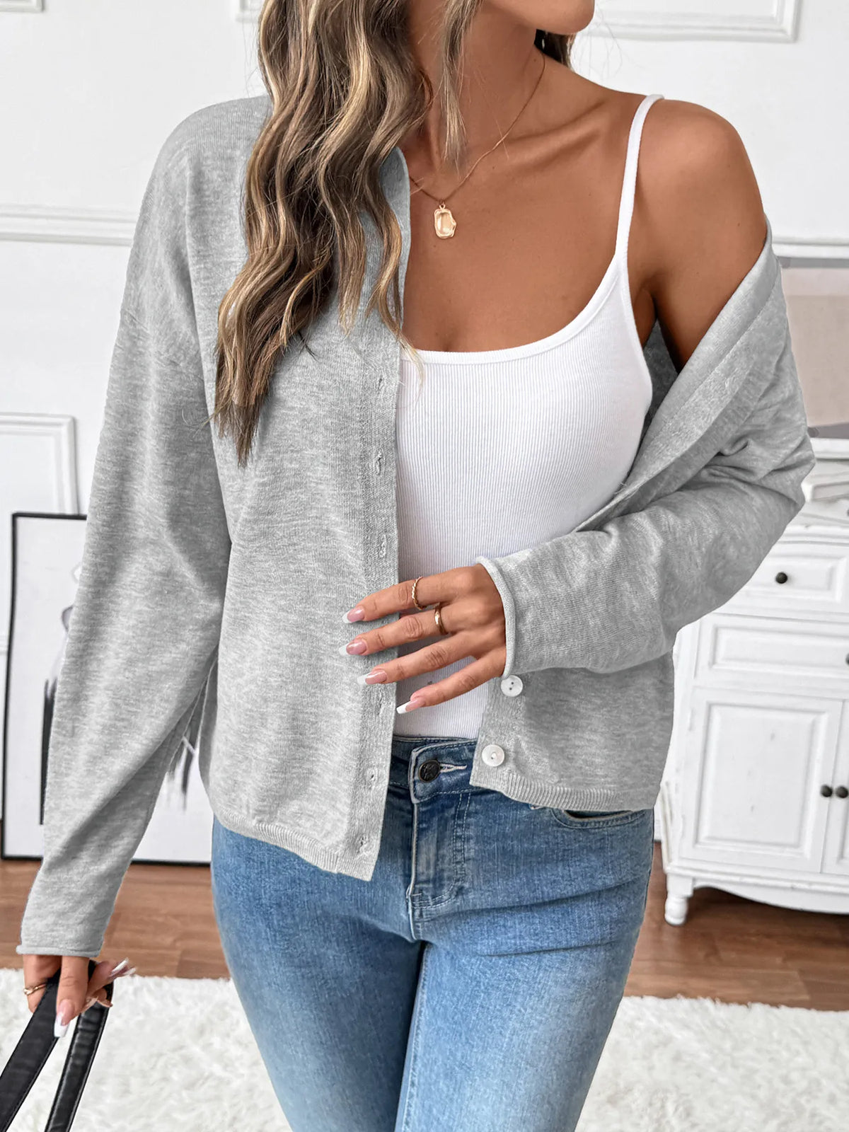 Button front cardigan sleeve detail