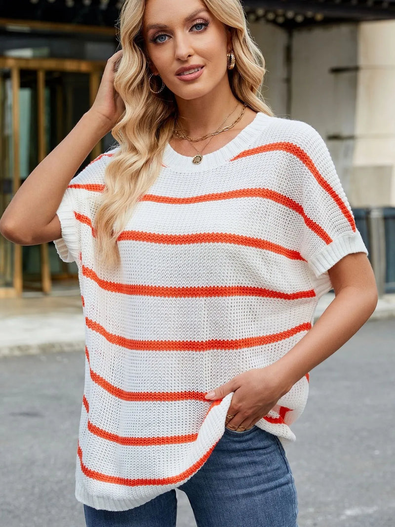Striped oversized relaxed fit sweater front view