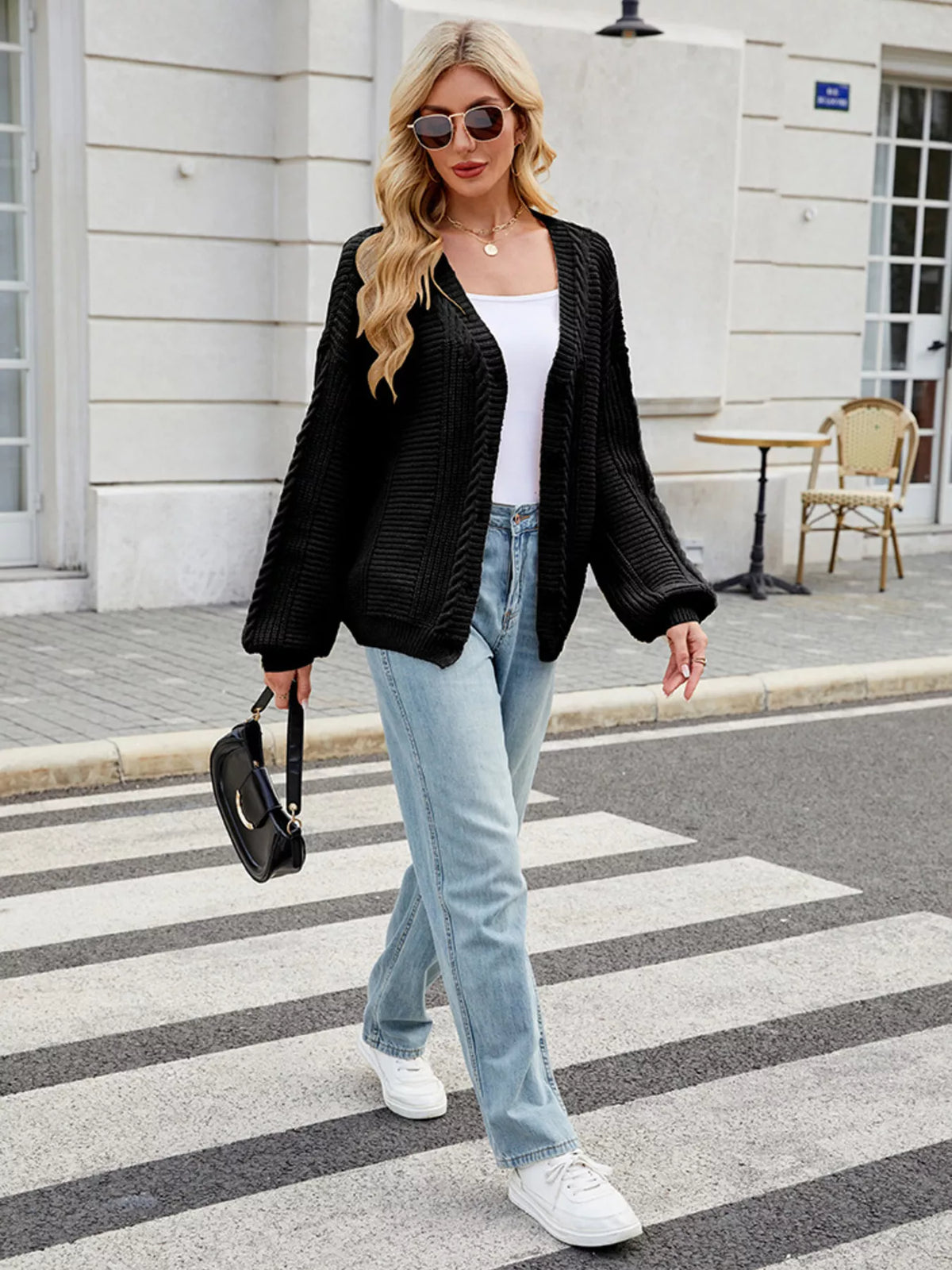 Ribbed button up cardigan hem detail