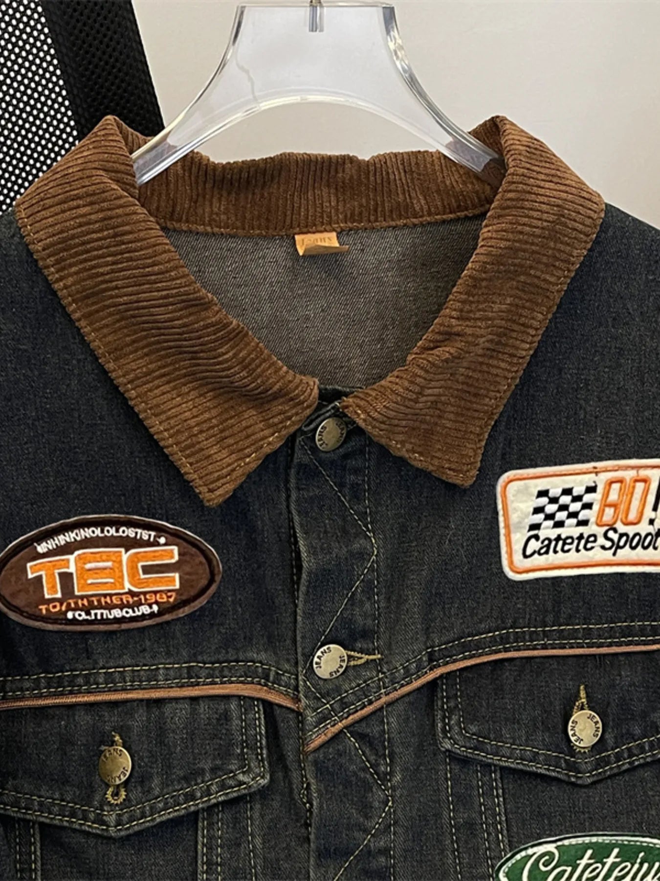 Men's Plus Size Corduroy Collar Button Up Denim Jacket - Fashorio