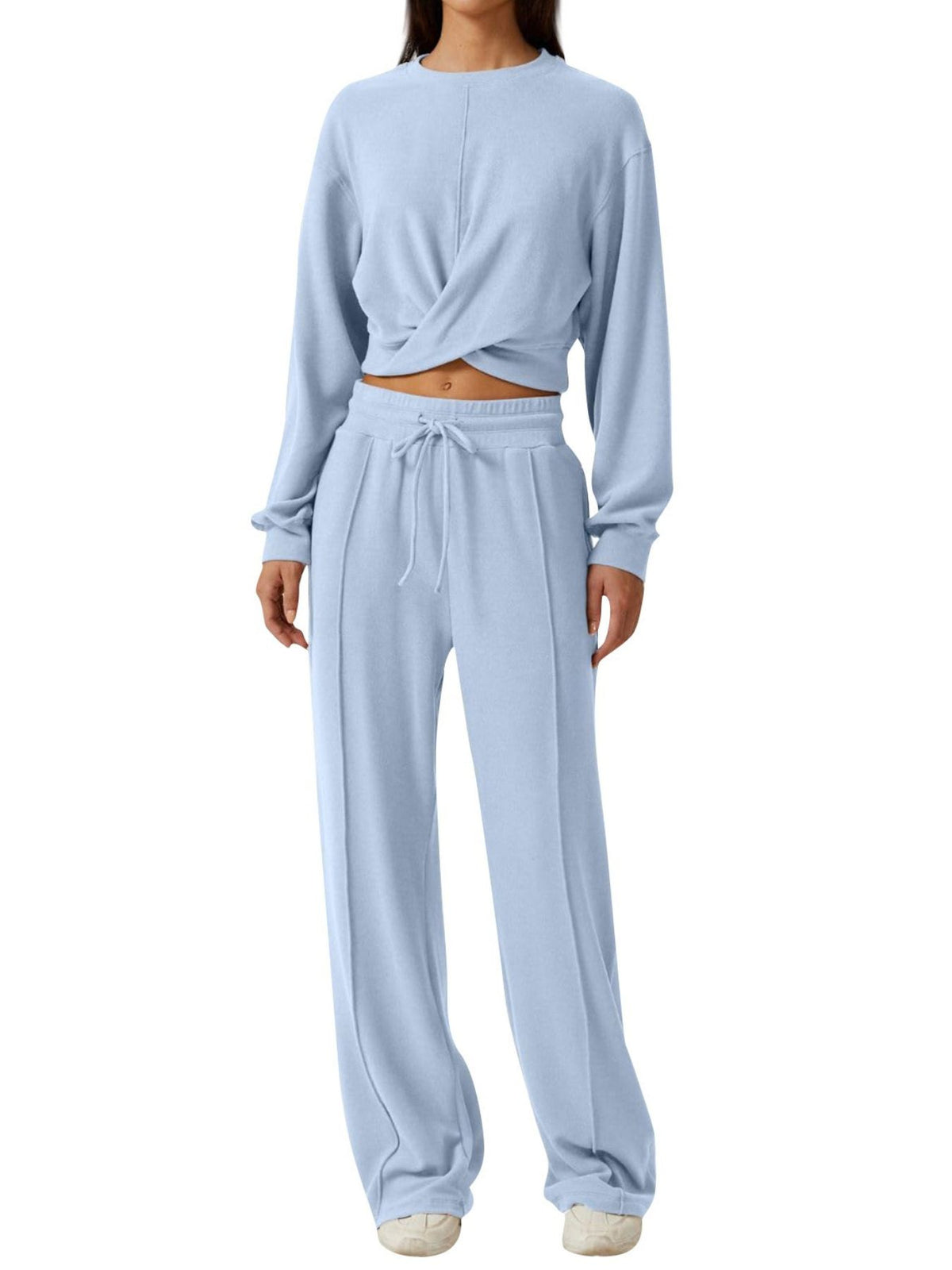 Twist Front Long Sleeve Top and Pants Set, view 7